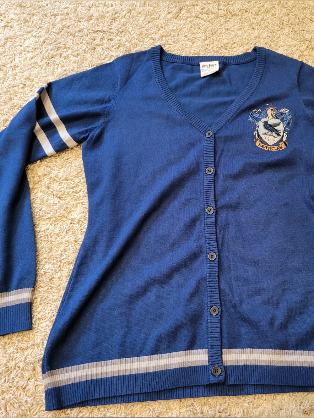 Harry Potter Sweater Cardigan Womens XL Blue Ravenclaw House Striped Button
